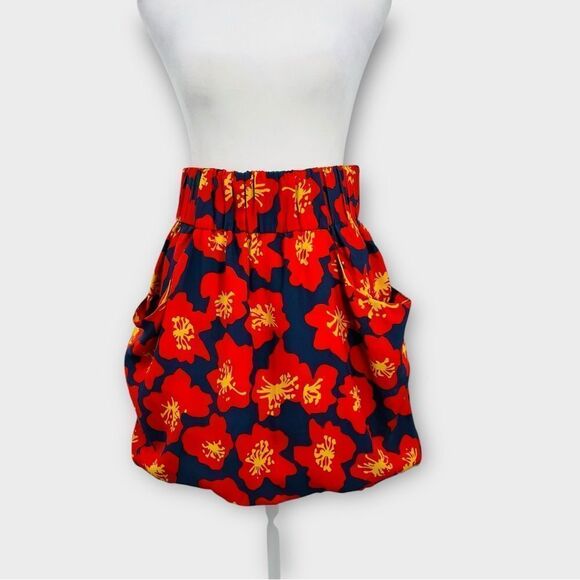 DOLCE VITA Silk Mini Bubble Skirt With Pockets In Red Floral Women’s Size XS - Picture 2 of 9